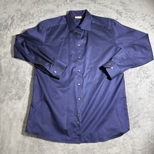 Eton Twill Shirt Navy Blue Wrinkle Free Contemporary Fit 44 17.5